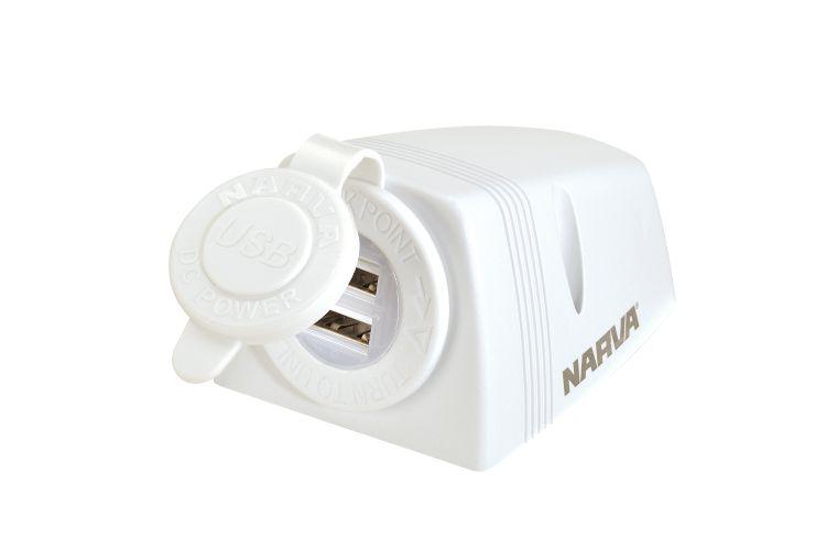 Narva HD Surface Mount Socket Dual USB White 81154WBL
