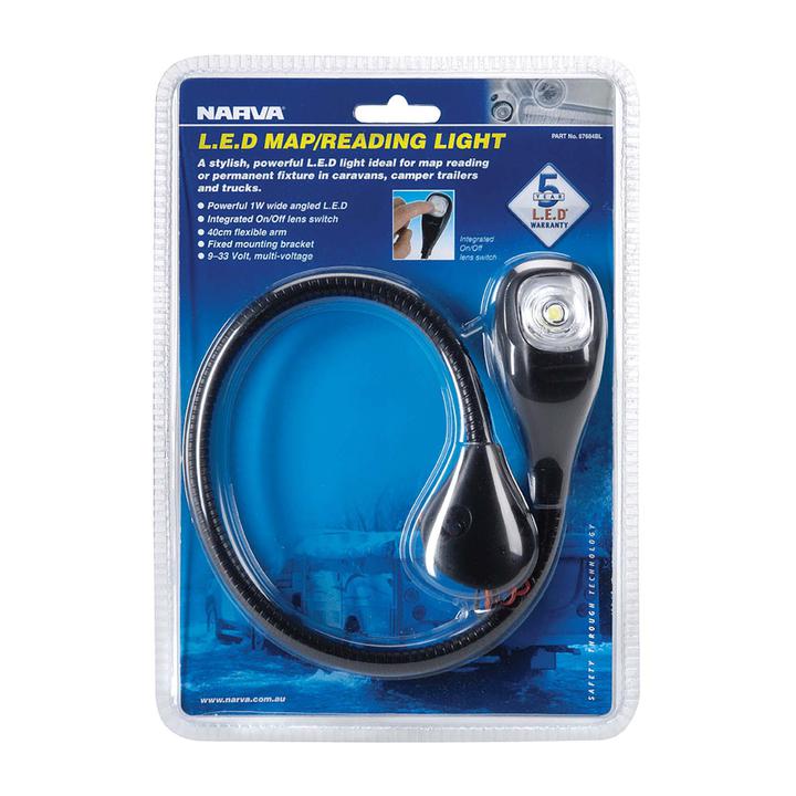 Narva LED Reading Lamp with 250mm Flexible Arm and Mounting Bracket 9-33V 1W 87685BL
