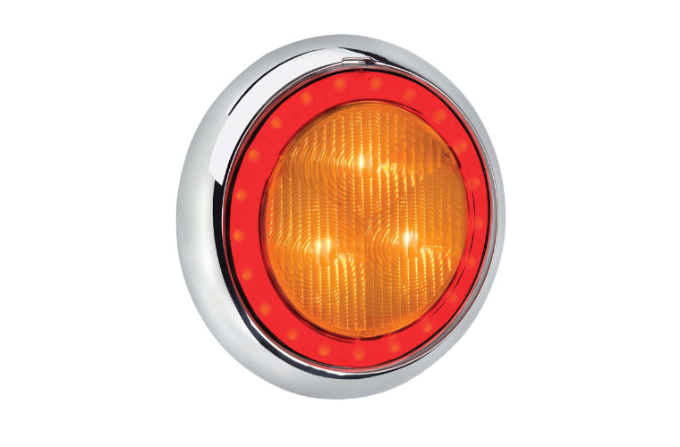 Narva LED Model 43 Rear Direction Indicator Lamp Amber with Red Tail Ring 9-33V 150mm 94340C