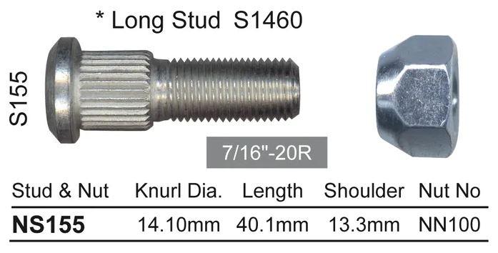 NICE Wheel Stud & Nut 7/16"" 40.1mm NS155