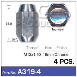 NICE Wheel Nut M12x1.50 Chrome (4 Pack) A319-4