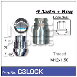 NICE Wheel Lock Nut Set M12x1.50 (4 Pack) C3LOCK