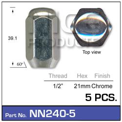 NICE Wheel Nut 1/2"" Chrome (5 Pack) NN240-5
