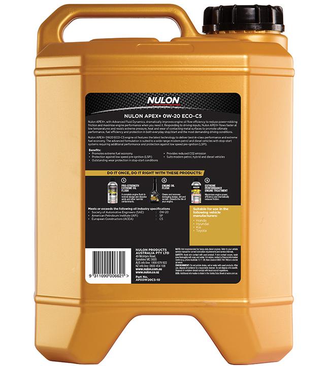 Nulon APEX+ 0W-20 ECO-C5 Engine Oil 10L Full Synthetic APX0W20C5-10