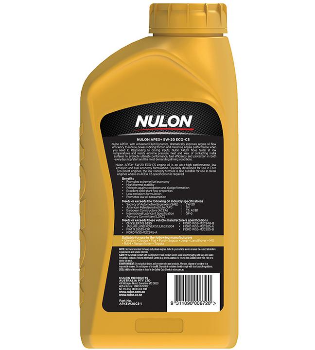 Nulon APEX+ 5W-20 ECO C5 Engine Oil 1L Full Synthetic APX5W20C5-1