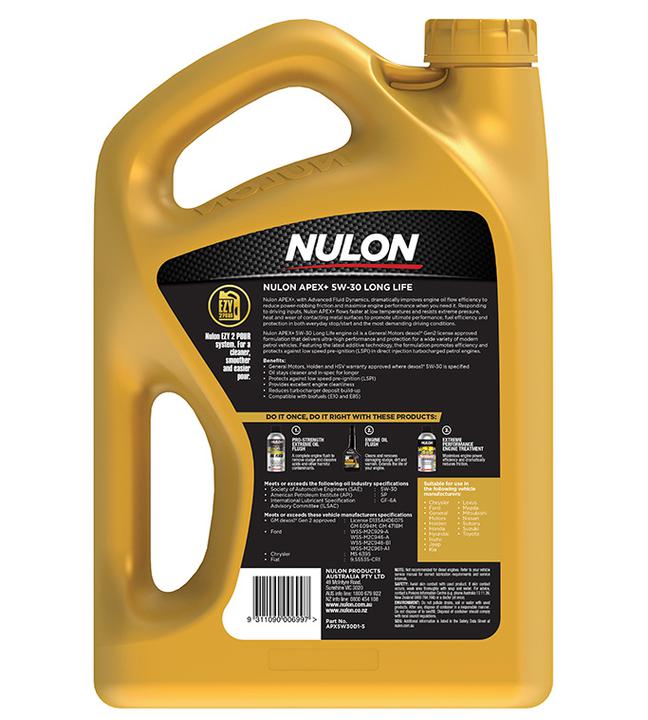 Nulon APEX+ 5W-30 Long Life Engine Oil 5L Full Synthetic APX5W30D1-5