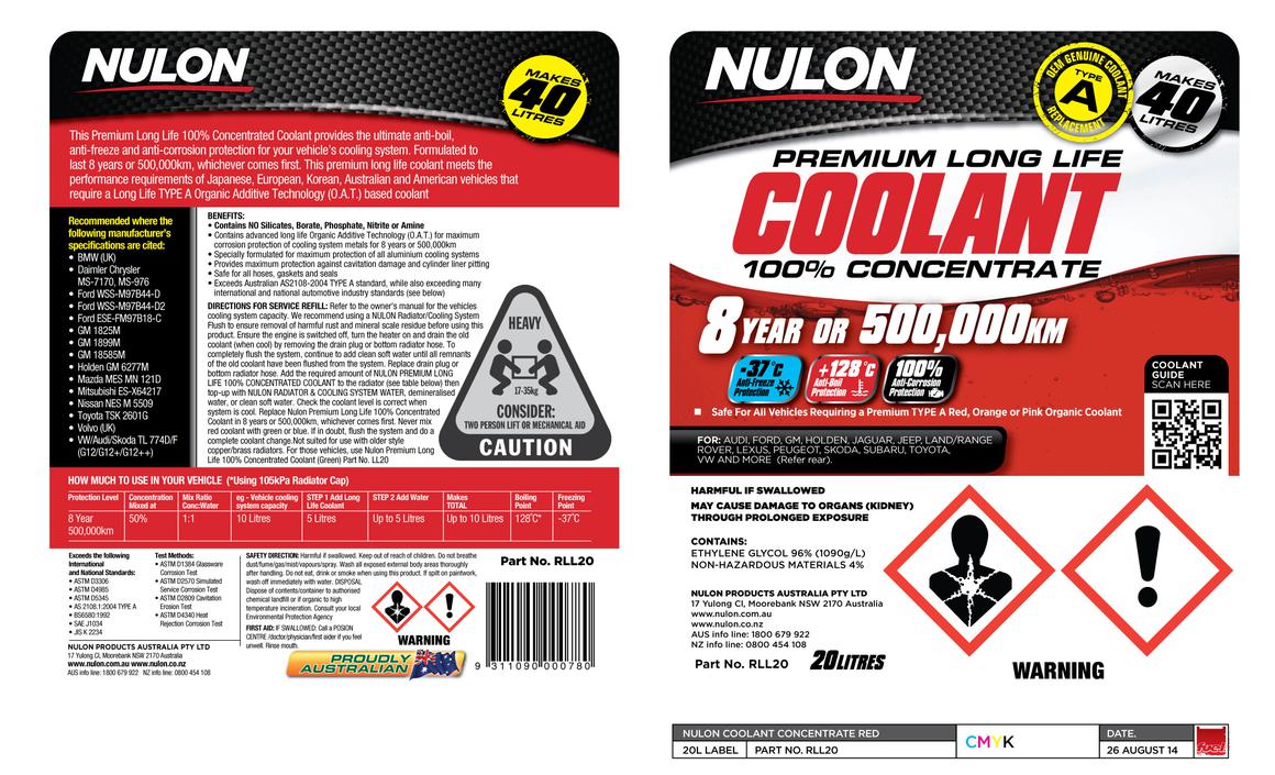 Nulon Coolant Red Long Life Concentrate 20L