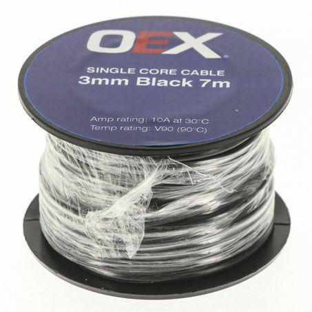 OEX Auto Cable 10A Single Core 3mm x 7m Black ACX0700-7M