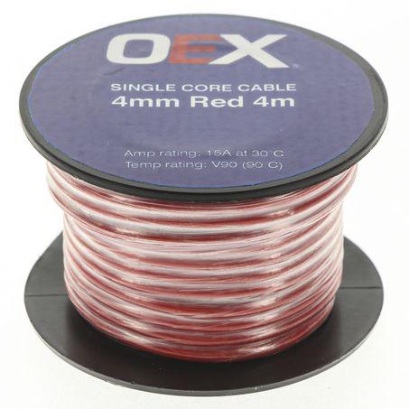 OEX Auto Cable 15A Single Core 4mm x 4m Red ACX0725-4M