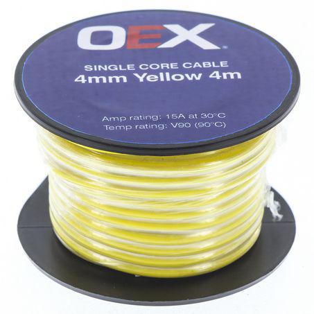 OEX Auto Cable 15A Single Core 4mm x 4m Yellow ACX0729-4M