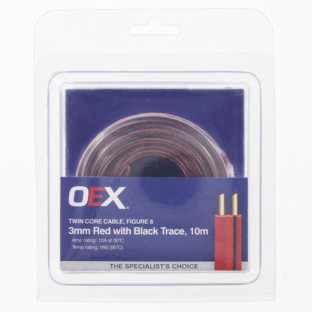 OEX Auto Cable 10A Twin Core 3mm x 10m Red/Black ACX0802-10BL