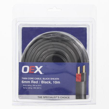 OEX Auto Cable 30A Twin Core 6mm x 10m Red/Black w/Black Sheath ACX0811-10BL