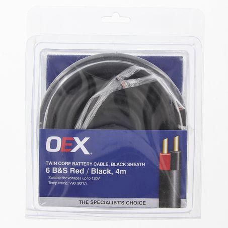 OEX Twin Core Battery Cable 6 B&S 4m Red/Black w/ Black Sheath ACX0928-4BL