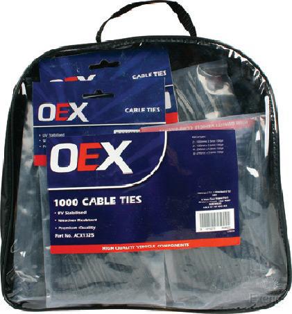 OEX Nylon Cable Tie Assortment Black 1000 Pack ACX1325