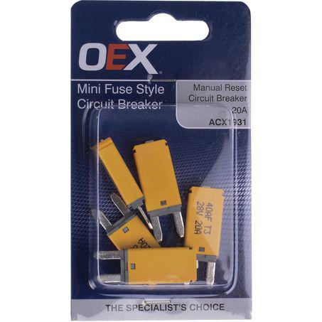 OEX Circuit Breaker Mini Blade Manual Reset 20A (Pack of 5) ACX1931