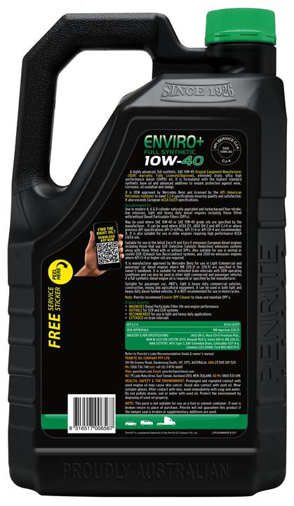 Penrite Enviro+ 10W-40 Diesel Cj-4-Sm Engine Oil 5L