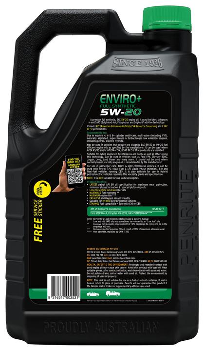 Penrite Enviro+ 5W-20 Engine Oil 5L