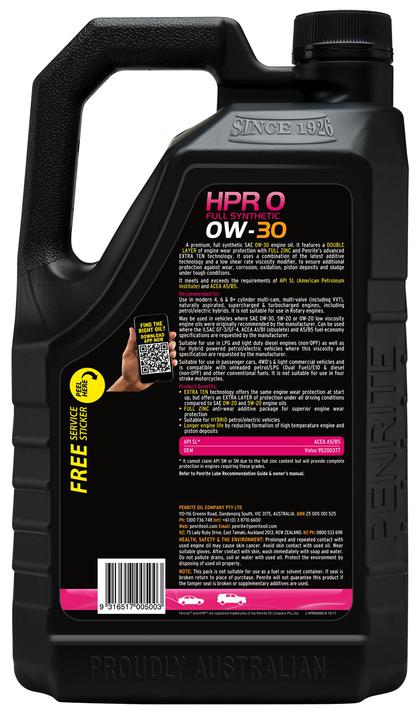 Penrite HPR 0 0W-30 Engine Oil 5L