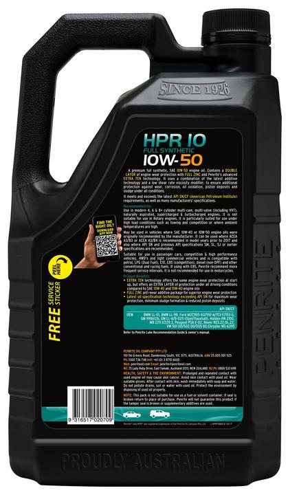 Penrite HPR 10 SAE 10W-50 Engine Oil 5L
