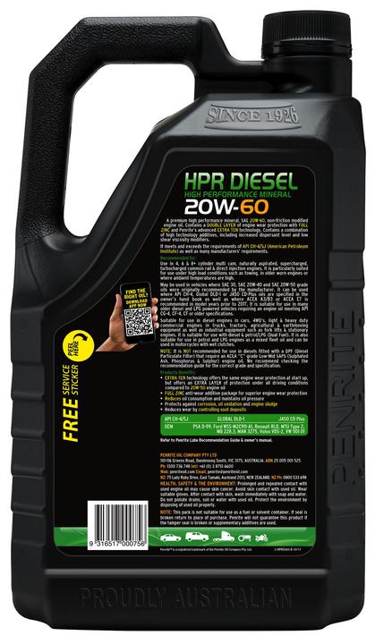 Penrite HPR Diesel SAE 20W-60 Engine Oil 5L