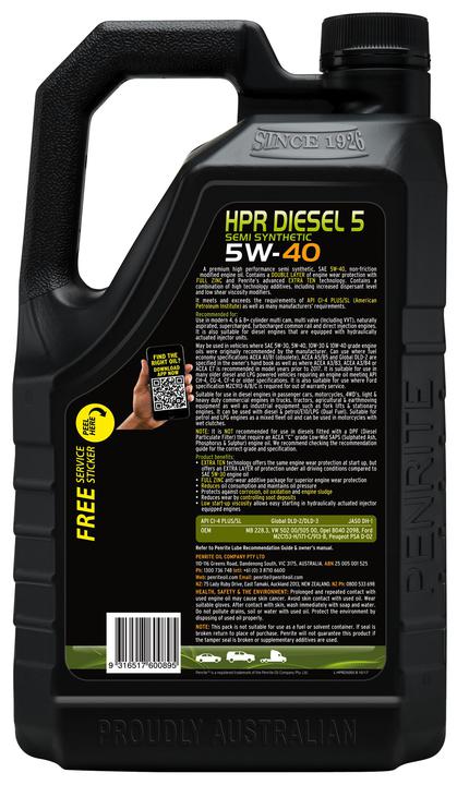 Penrite HPR Diesel 5 SAE 5W-40 Engine Oil 5L