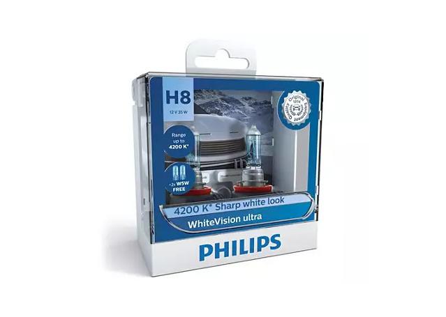 Philips 12360WVUSM - White Vision Ultra H8 Globes 4200K 12V 55W (2Pk)