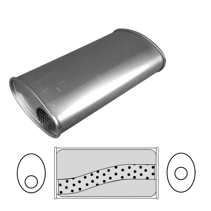 Redback Oval Muffler 14"" Long 2.5"" Offset/Centre Megaflow Mild F727MN
