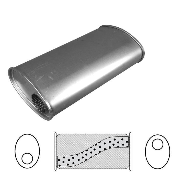 Redback Oval Muffler 16"" Long 2.5"" Offset Megaflow Mild J736MN