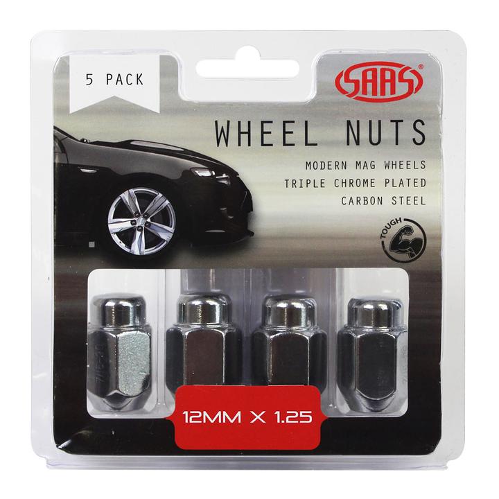 SAAS Wheel Nuts Acorn Taper M12x1.25 Chrome 35mm (5 Pack) 235255