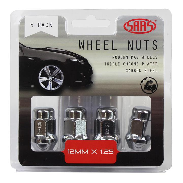 SAAS Wheel Nuts Acorn Bulge M12x1.25 Chrome 35mm (5 Pack) 335355