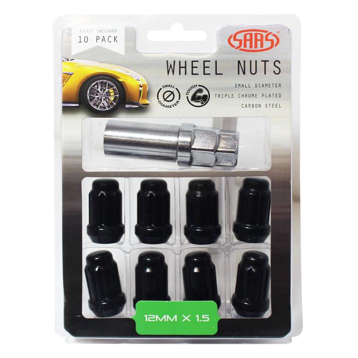 SAAS Wheel Nuts S/D 6 Spline M12x1.50 (Inc Key) Black (10 Pack) 6330610BC