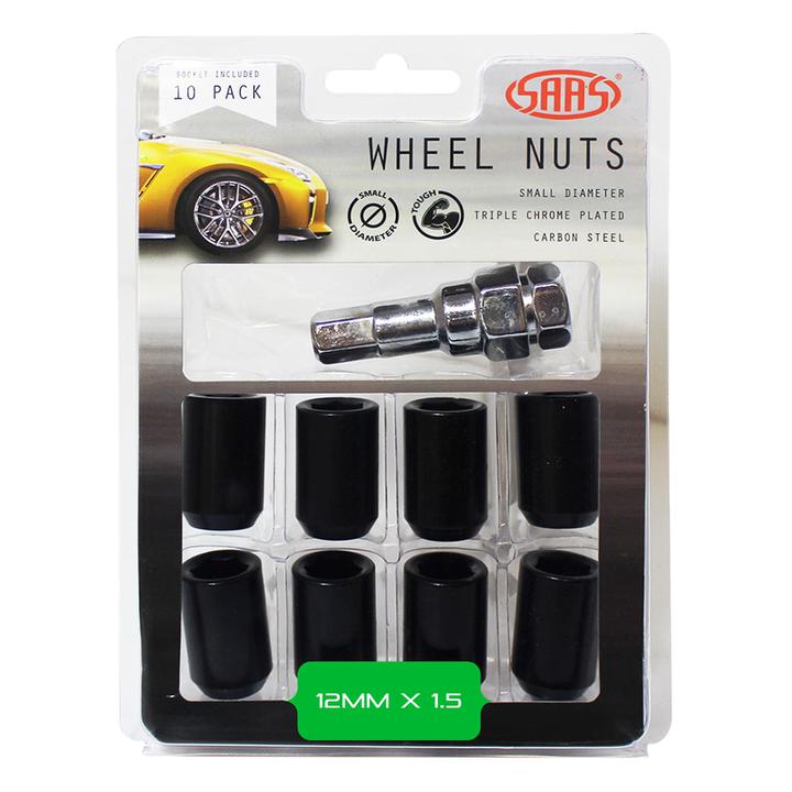 SAAS Wheel Nuts S/D Internal Hex M12x1.50 (Inc Key) Black (10 Pack) 8330610BC