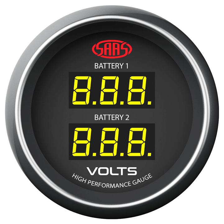 SAAS Muscle Series 2-1/16" Dual Digital Voltmeter Gauge 8-18 Volts Black SG-DDVLT52B