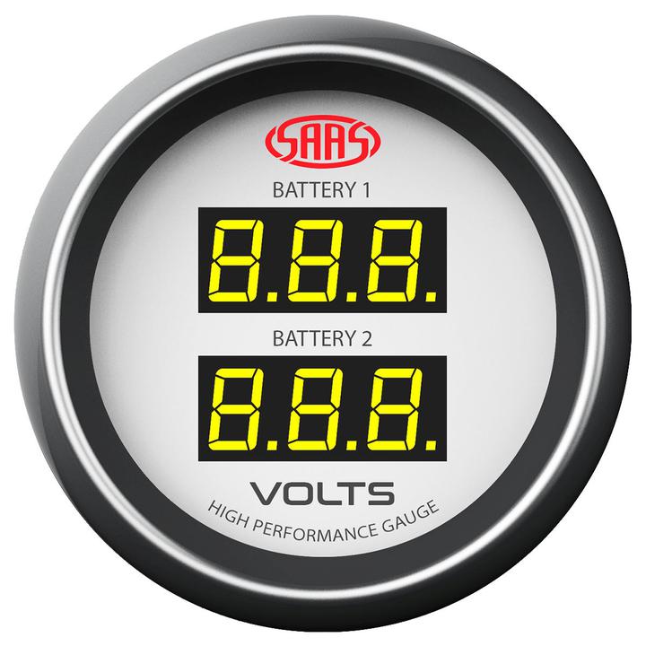 SAAS Muscle Series 2-1/16" Dual Digital Voltmeter Gauge 8-18 Volts White SG-DDVLT52W