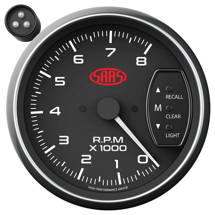 SAAS Muscle Series 3-3/4" Tacho Gauge 8,000RPM w/Shift Light Black SG-TAC334B