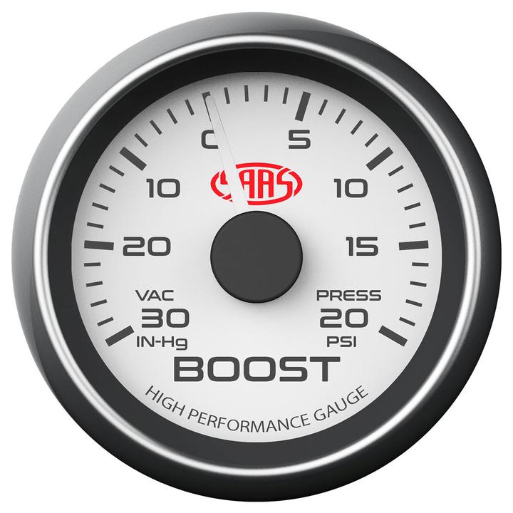 SAAS Muscle Series 2-1/16" Boost Gauge 30 In Hg/20 Psi White SG-TB52W