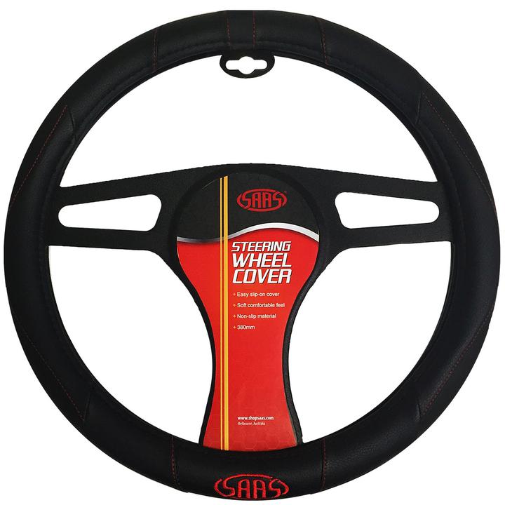 SAAS Steering Wheel Cover - Black Poly With Logo 380mm SWC004