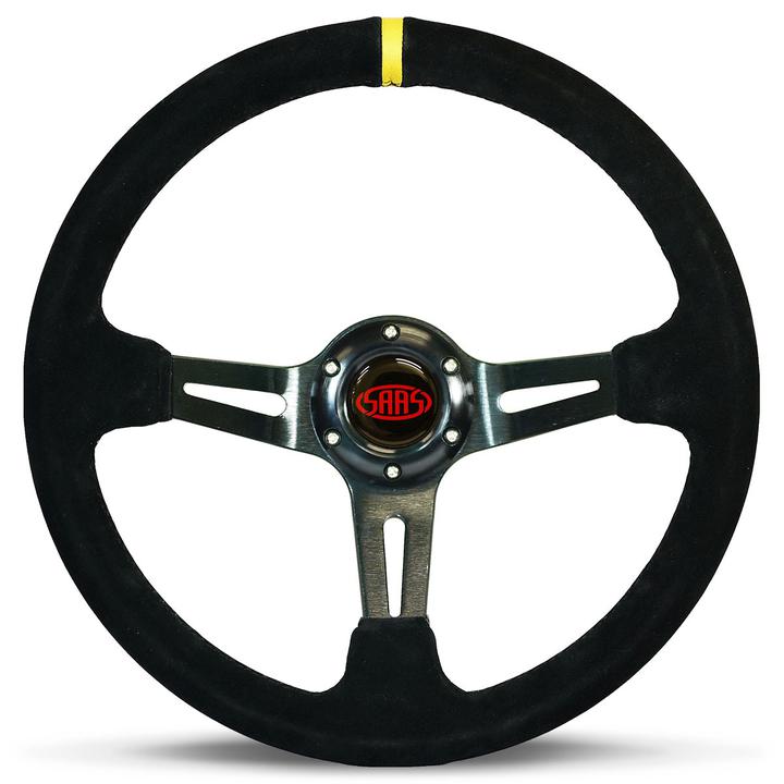 SAAS Steering Wheel Deep Dish Suede Black Slotted 350mm SWE1