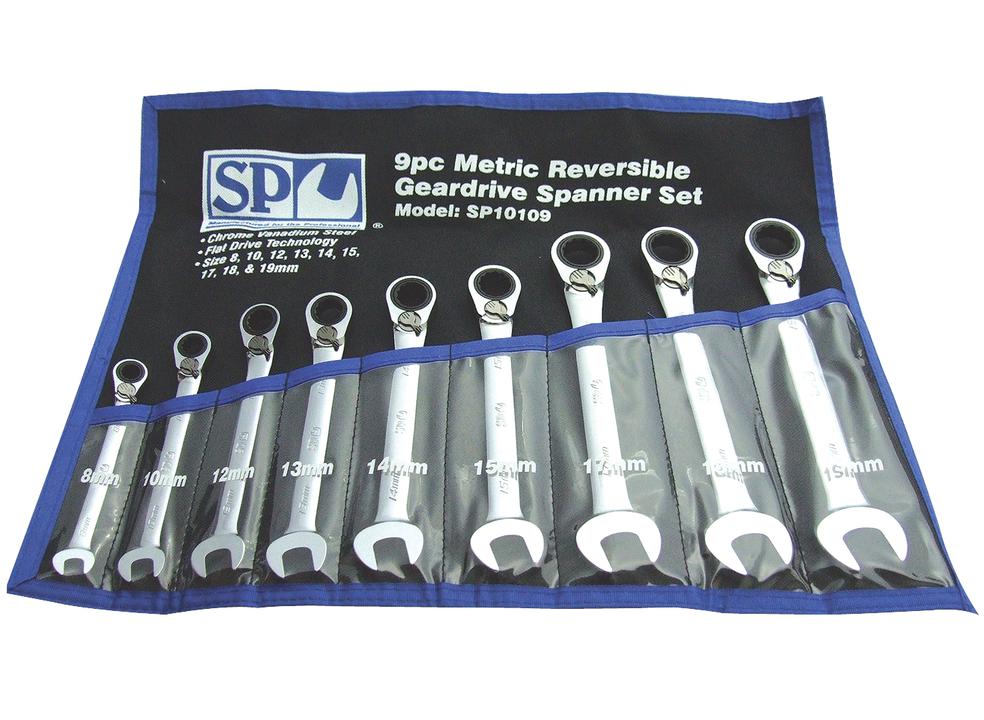SP Tools Spanner Set Geardrive Reversible Roe Metric 9Pc