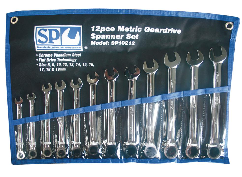 SP Tools Spanner Set Geardrive Flat Roe Metric 12Pc