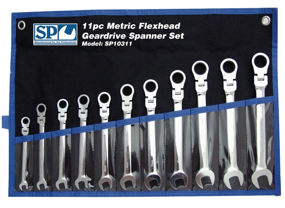 SP Tools Spanner Set Flexhead Geardrive Roe Metric 11Pc