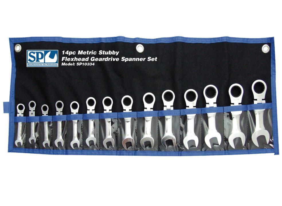 SP Tools Spanner Set Stubby Flex Geardrive Roe Metric 14Pc