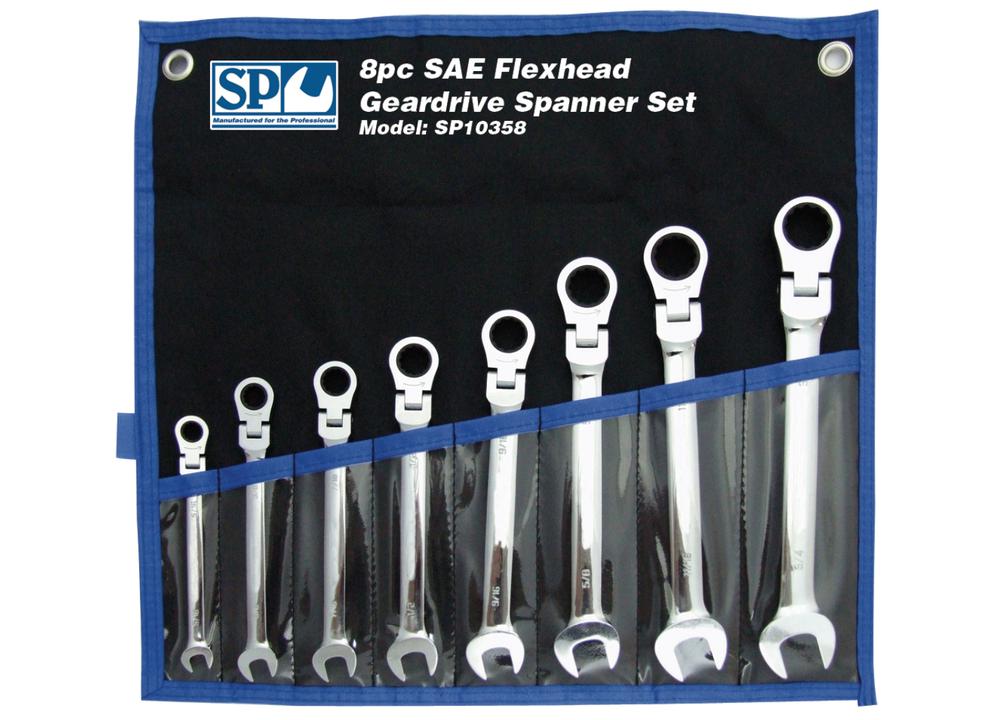 SP Tools Spanner Set Flexhead Geardrive Roe SAE 8Pc