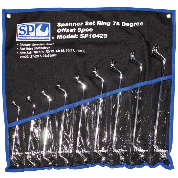 SP Tools Spanner Set Ring 75 Degree Offset 9pc