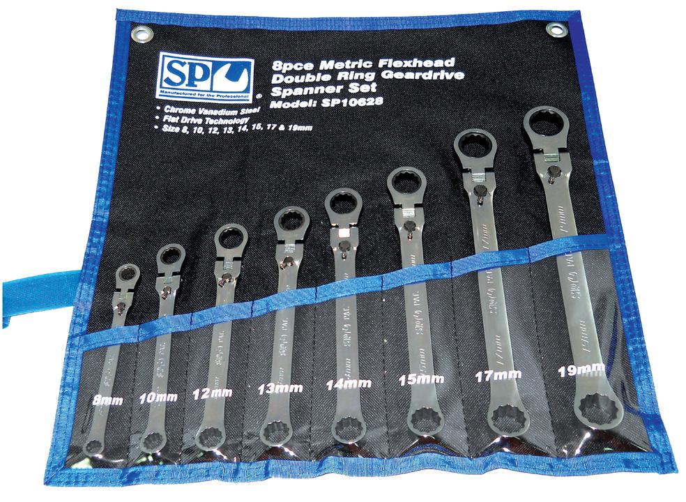 SP Tools Spanner Set Geardrive Double Ring Flex Head Metric