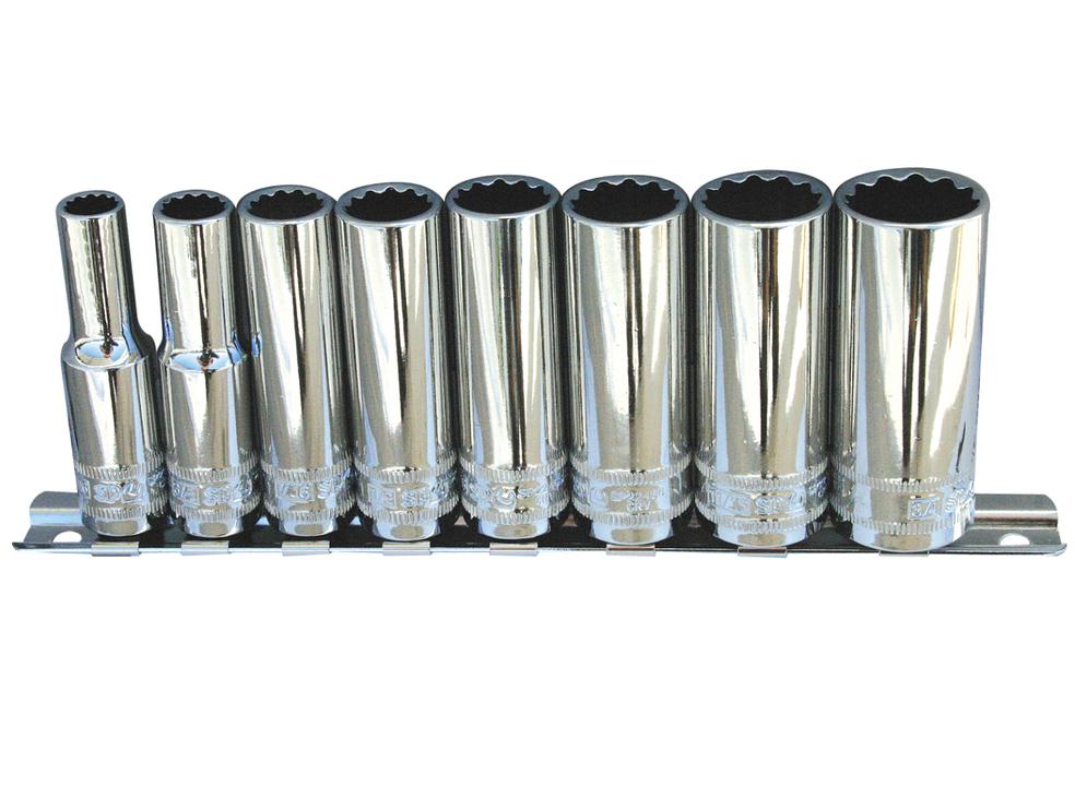 SP Tools Socket Rail 3/8"Dr Deep 12PT 8Pc SAE