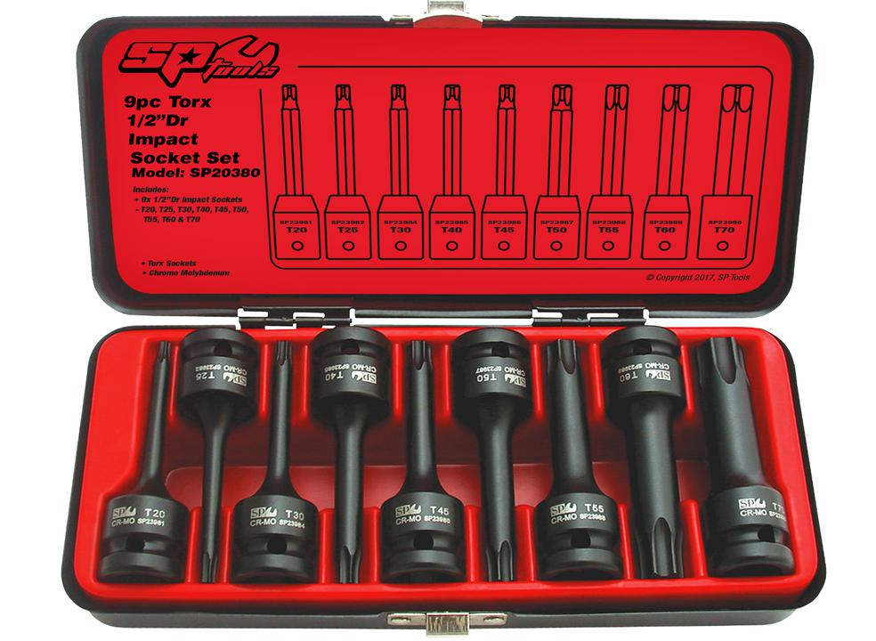 SP Tools Socket Set Impact 1/2"Dr Torx 9Pc