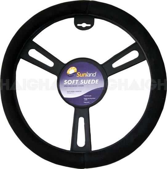 Sunland Steering Wheel Cover 16"" Suede-Look Black - SWC40B