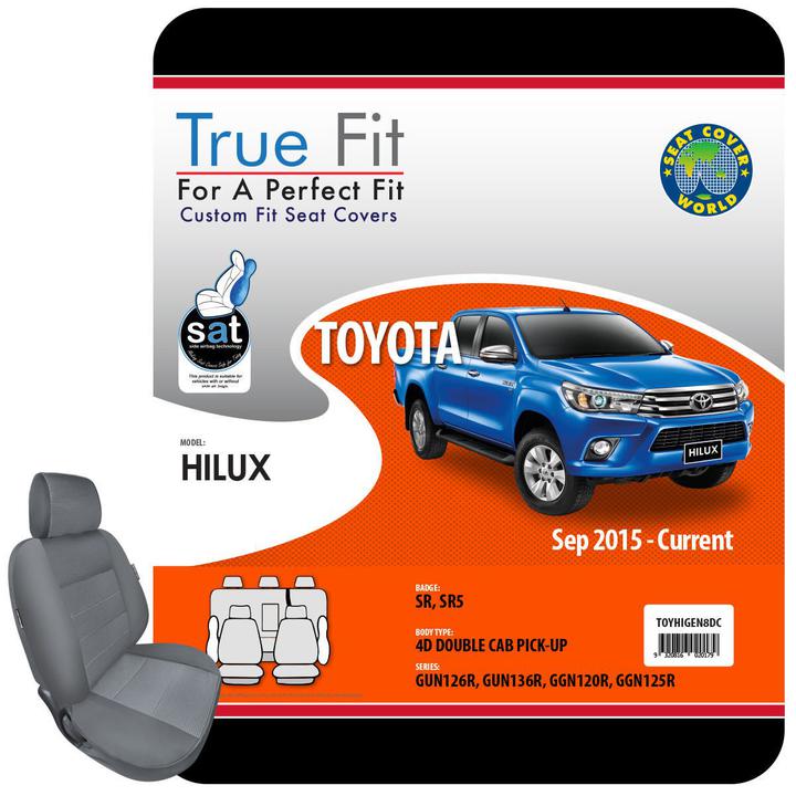 True Fit Tailored Seat Covers Fits Toyota Hilux GUN/GGN SR & SR5 Dual Cab 2015 - On
