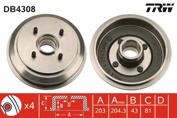 TRW Drum Brake Single 223mm DB4308